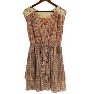 Miss Me Dress Women L Multicolored Pullon Sheer Lined Lace Ruffle Boho Prairie